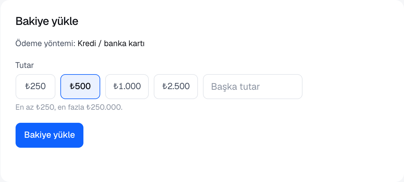 Balance top-up screen